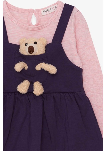 Kız Çocuk Uzun Kollu Elbise Ayıcık Aksesuarlı 2-6 Yaş, Mor modelleri