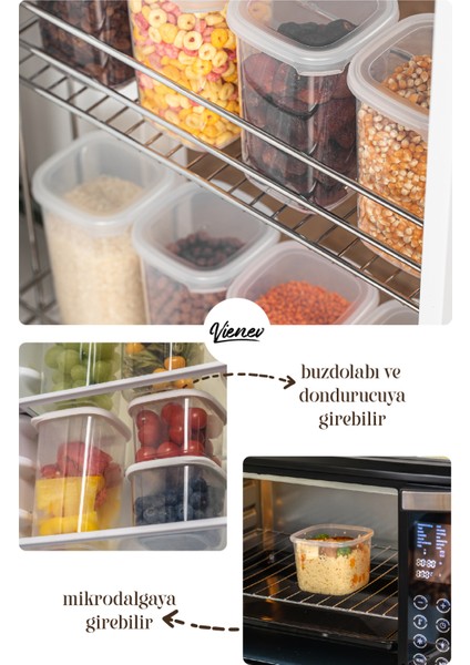 Renkli Etiketli 18LI Peggy Kare Erzak Saklama Kabı 6x(0,55 Litre, 1,2 Litre, 1,75 Litre) Beyaz