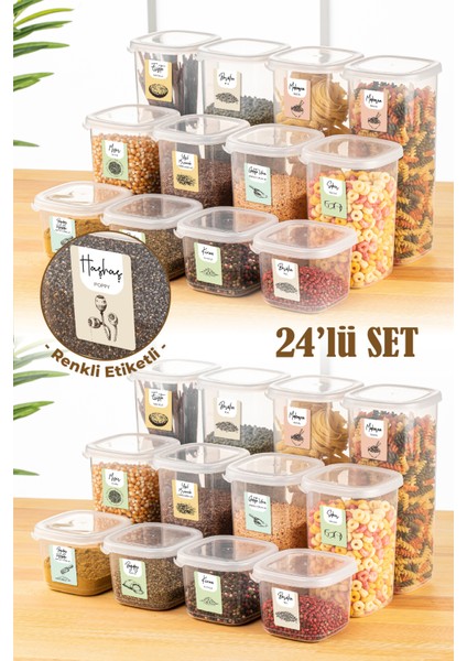 Renkli Etiketli 24LÜ Peggy Kare Erzak Saklama Kabı 8x(0,55 Litre, 1,2 Litre, 1,75 Litre) Beyaz