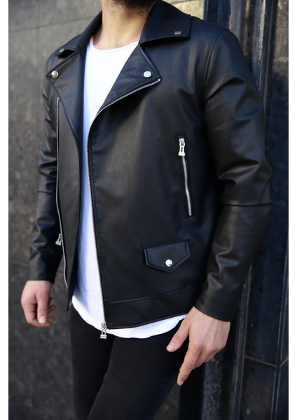 SB Collection Erkek Siyah Biker Baharlık Deri Ceket modelleri