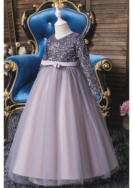 Gri Zara Payetli Çocuk Abiye - Kız Çocuk Elbise - Kız Çocuk Balo Elbise - Noel Elbise fiyatları