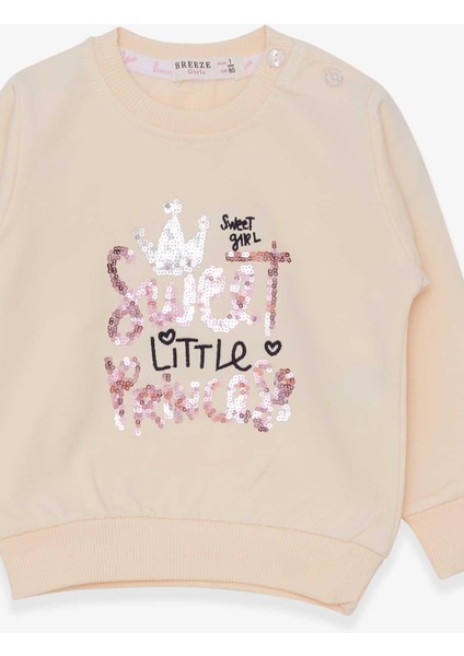 Kız Çocuk Sweatshirt Nakışlı Pullu 1-4 Yaş, Krem