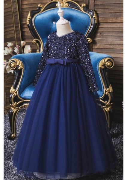Lacivert Zara Payetli Çocuk Abiye - Kız Çocuk Elbise - Kız Çocuk Balo Elbise Noel Elbise fiyatları