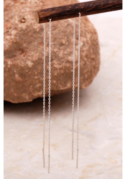 Rodyumlu Gümüş Zincir Küpe 6089