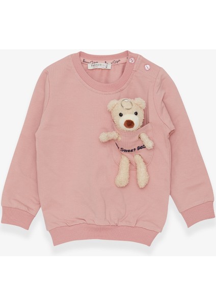 Kız Çocuk Sweatshirt Ayıcık Aksesuarlı 1.5-5 Yaş, Somon