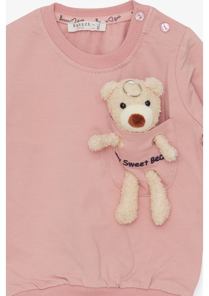 Kız Çocuk Sweatshirt Ayıcık Aksesuarlı 1.5-5 Yaş, Somon