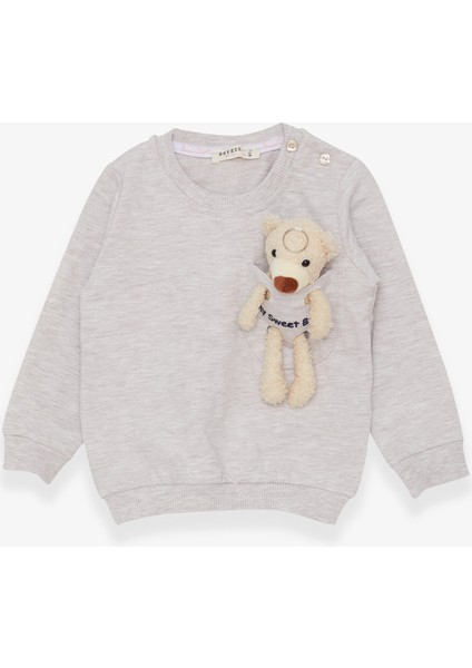 Kız Çocuk Sweatshirt Ayıcık Aksesuarlı 1.5-5 Yaş, Bej Melanj