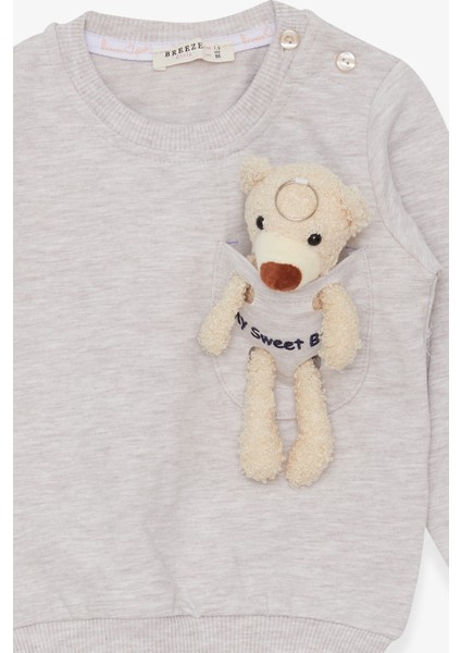 Kız Çocuk Sweatshirt Ayıcık Aksesuarlı 1.5-5 Yaş, Bej Melanj
