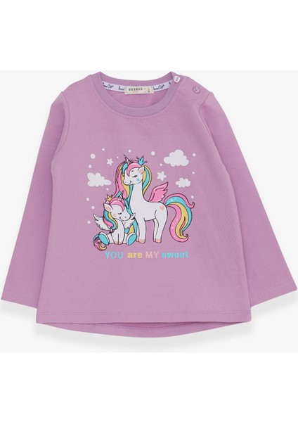 Kız Çocuk Sweatshirt Sevimli Unicorn Baskılı 1-4 Yaş, Eflatun