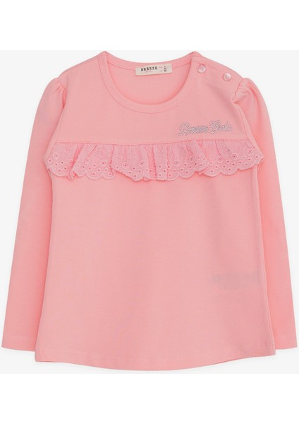 Kız Çocuk Uzun Kollu Tişört Güpürlü 1-4 Yaş, Pudra