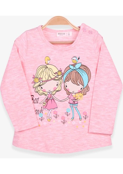 Kız Çocuk Uzun Kollu Tişört Kız Çocuk Baskılı 1-4 Yaş, Somon Melanj
