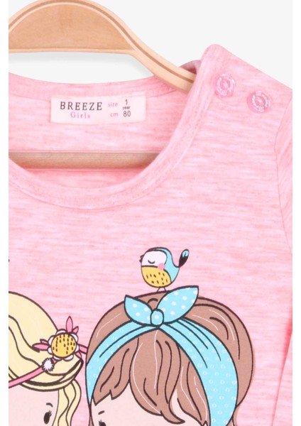 Kız Çocuk Uzun Kollu Tişört Kız Çocuk Baskılı 1-4 Yaş, Somon Melanj modelleri