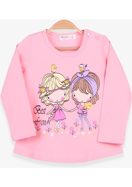 Kız Çocuk Uzun Kollu Tişört Kız Çocuk Baskılı 1-4 Yaş, Pudra
