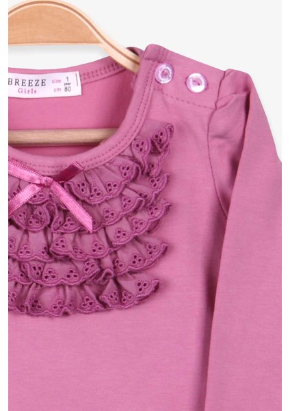 Kız Çocuk Uzun Kollu Tişört Güpürlü Fiyonklu 6 Ay-8 Yaş, Mürdüm modelleri