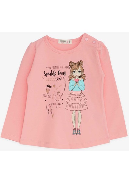 Kız Çocuk Uzun Kollu Tişört Baskılı 1-4 Yaş, Somon