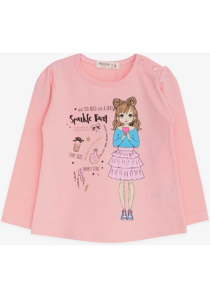 Kız Çocuk Uzun Kollu Tişört Baskılı 1-4 Yaş, Pudra