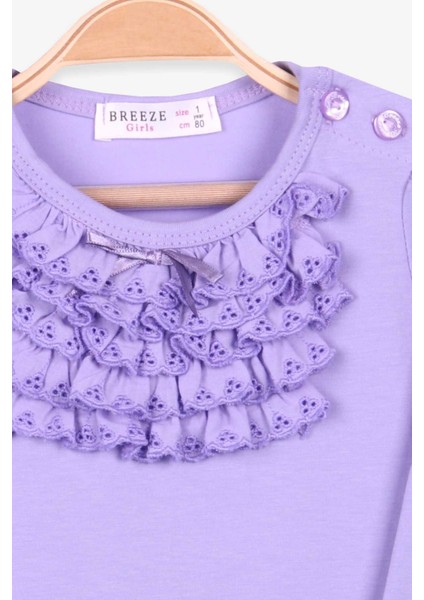 Kız Çocuk Uzun Kollu Tişört Güpürlü Fiyonklu 6 Ay-8 Yaş, Lila modelleri