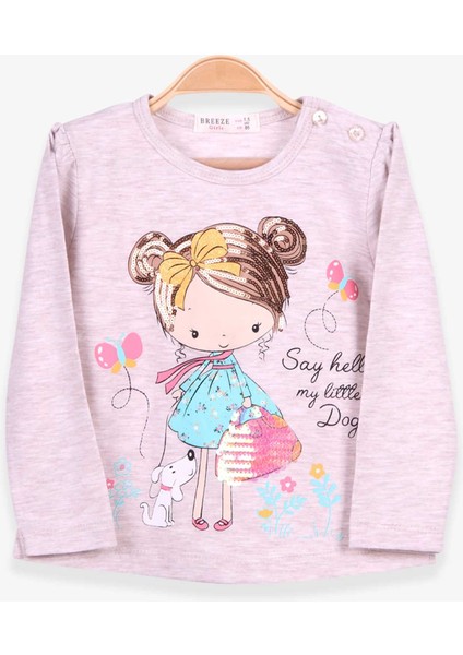 Kız Çocuk Uzun Kollu Tişört Kız Baskılı 1.5-5 Yaş, Bej Melanj