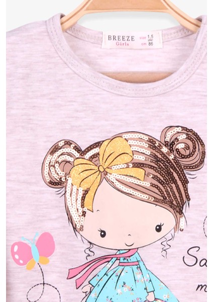Kız Çocuk Uzun Kollu Tişört Kız Baskılı 1.5-5 Yaş, Bej Melanj modelleri