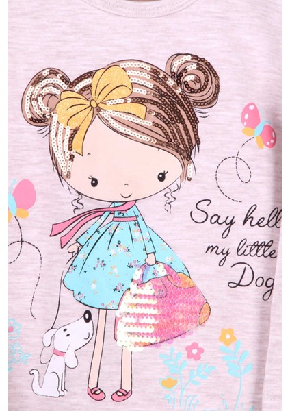 Kız Çocuk Uzun Kollu Tişört Kız Baskılı 1.5-5 Yaş, Bej Melanj fırsatları