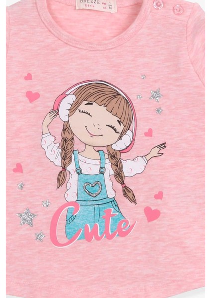 Kız Çocuk Uzun Kollu Tişört Sevimli Kız Baskılı 1-4 Yaş, Somon Melanj modelleri