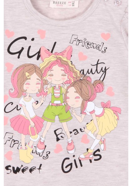 Kız Çocuk Uzun Kollu Tişört Dostluk Temalı 1.5-5 Yaş, Bej Melanj modelleri