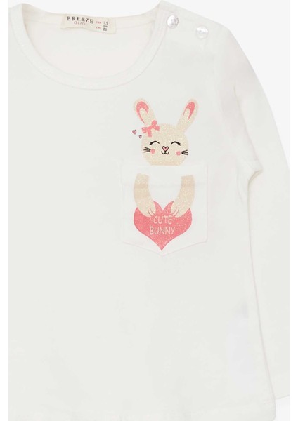 Kız Çocuk Uzun Kollu Tişört Cepli Tavşancık Baskılı 1.5-5 Yaş, Ekru modelleri