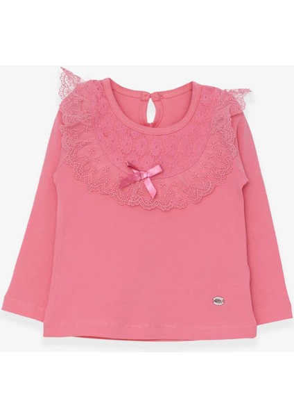 Kız Çocuk Uzun Kollu Tişört Fiyonklu Güpürlü 1.5-5 Yaş, Mercan