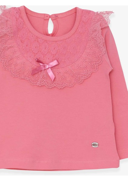 Kız Çocuk Uzun Kollu Tişört Fiyonklu Güpürlü 1.5-5 Yaş, Mercan modelleri