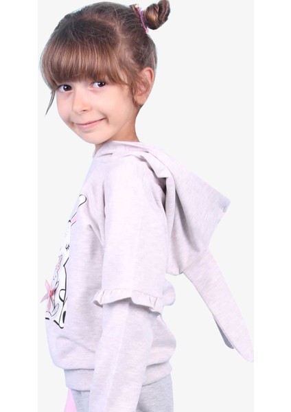 Kız Çocuk Sweatshirt Tavşan Baskılı 1.5-5 Yaş, Bej Melanj