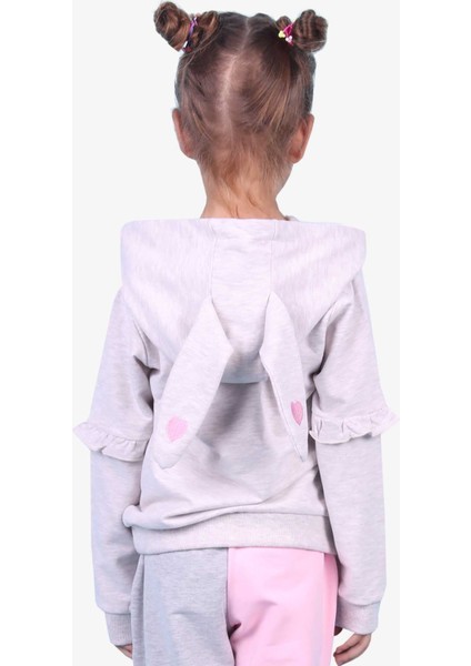 Kız Çocuk Sweatshirt Tavşan Baskılı 1.5-5 Yaş, Bej Melanj