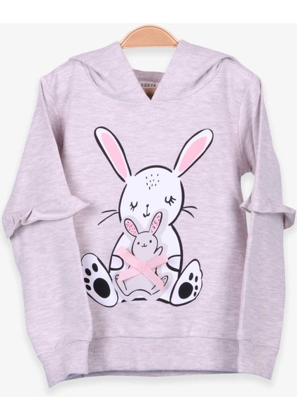 Kız Çocuk Sweatshirt Tavşan Baskılı 1.5-5 Yaş, Bej Melanj