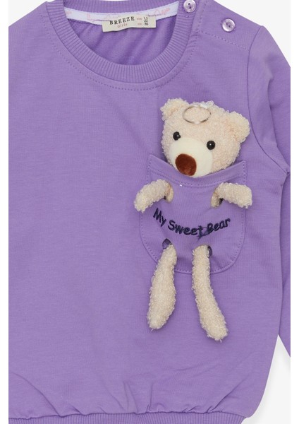 Kız Çocuk Sweatshirt Ayıcık Aksesuarlı 1.5-5 Yaş, Eflatun