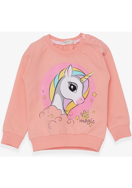 Kız Çocuk Sweatshirt Baskılı Unicorn 1.5-5 Yaş, Somon