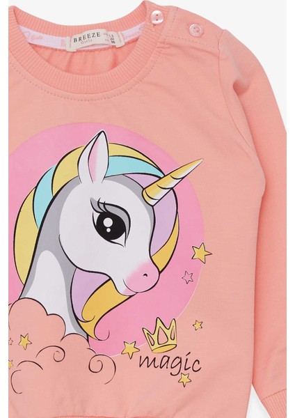 Kız Çocuk Sweatshirt Baskılı Unicorn 1.5-5 Yaş, Somon