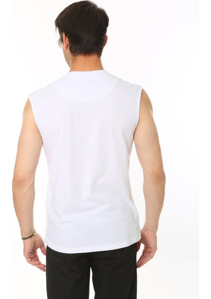 Erkek Beyaz Tank Sıfır Kol Pamuk T-Shirt