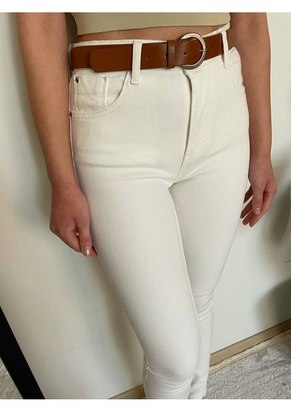 Kadın Beyaz Yüksek Bel Likralı Dar Paça Skinny Pantolon fiyatları