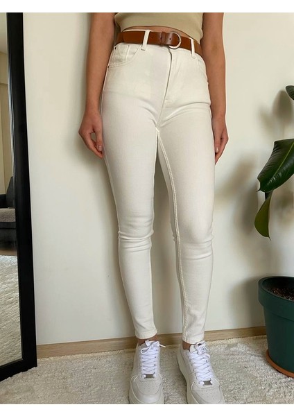 Kadın Beyaz Yüksek Bel Likralı Dar Paça Skinny Pantolon modelleri