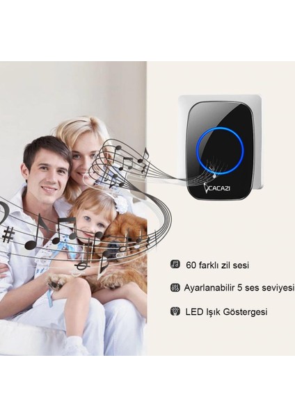 Ledli 60 Melodi Cacazi Kablosuz Kapı Zili + Koruyucu Kapak