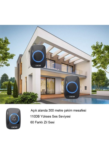 Ledli 60 Melodi Cacazi Kablosuz Kapı Zili + Koruyucu Kapak