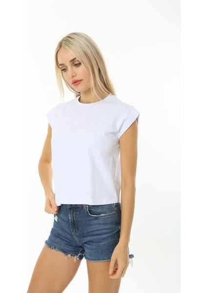 Kadın Kolsuz T Kol Detaylı T-Shirt Bluz Beyaz fiyatları