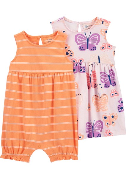 Kız Bebek Kolsuz Tulum Set 2'li Paket