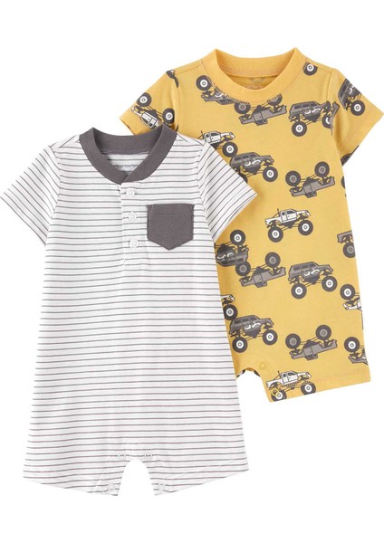 Erkek Bebek Kısa Kollu Tulum Set 2'li Paket