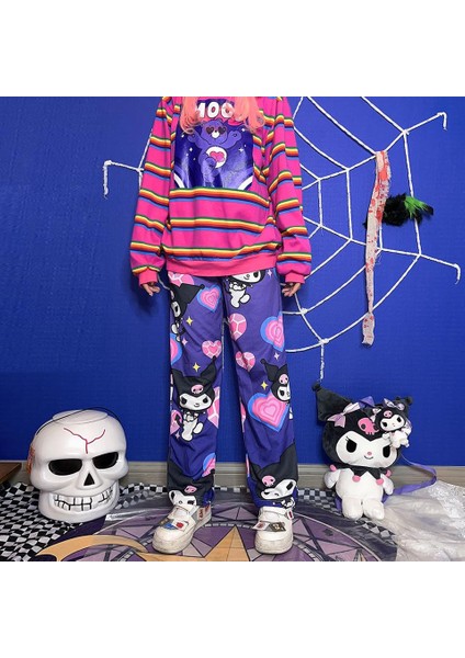 Kuromi & Heart Collage Purple Wide Leg Unisex Tracksuit