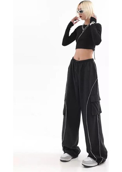 Cargo Pocket Lines Detail Wide Leg Tracksuit