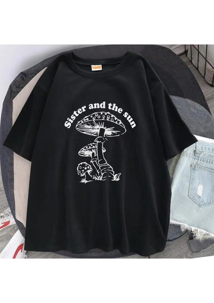 Sister And The Sun Baskılı Siyah Oversize T-Shirt fiyatları