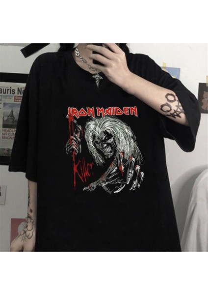 Iron Maiden Killer Baskılı Siyah Oversize T-Shirt