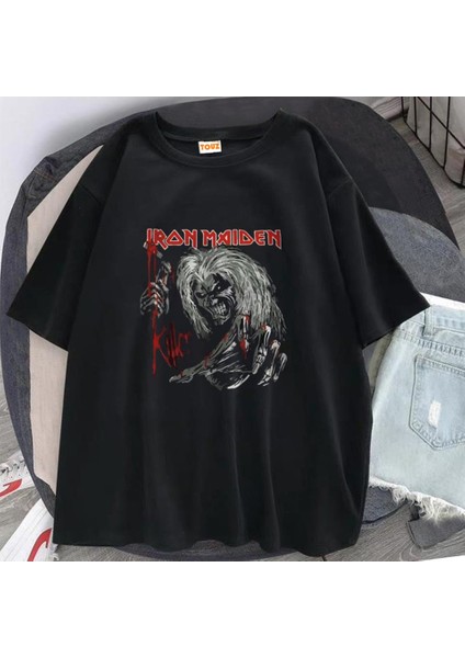 Iron Maiden Killer Baskılı Siyah Oversize T-Shirt
