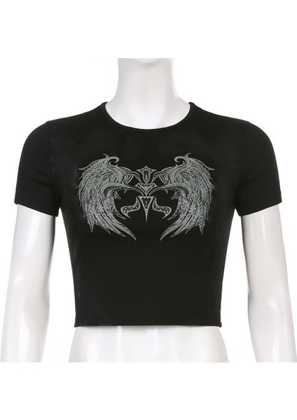Winged Diamond Baskılı Siyah Crop fiyatları