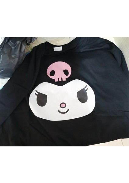 Kuromi Face Baskılı Siyah Oversize T-Shirt